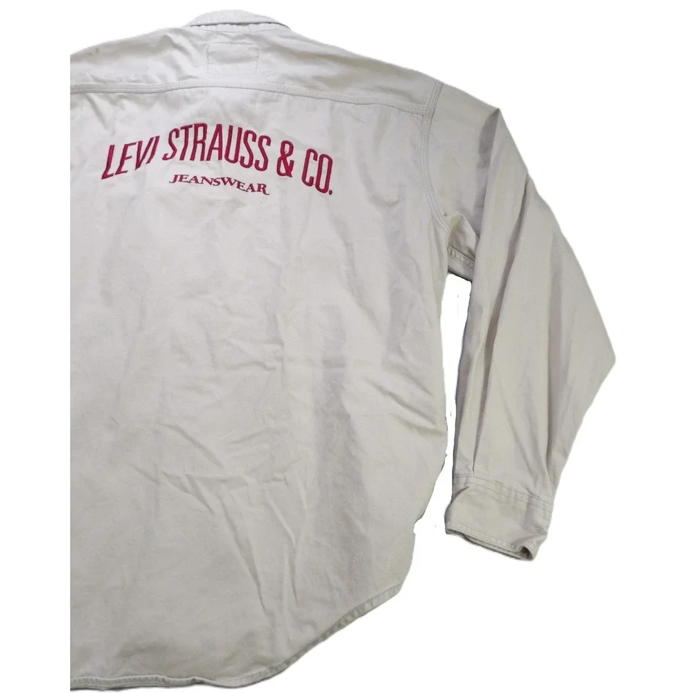 VTG Levis Authentic Workwear‎ Twill Shirt Men XL Khaki Button Up 90s Embroidered